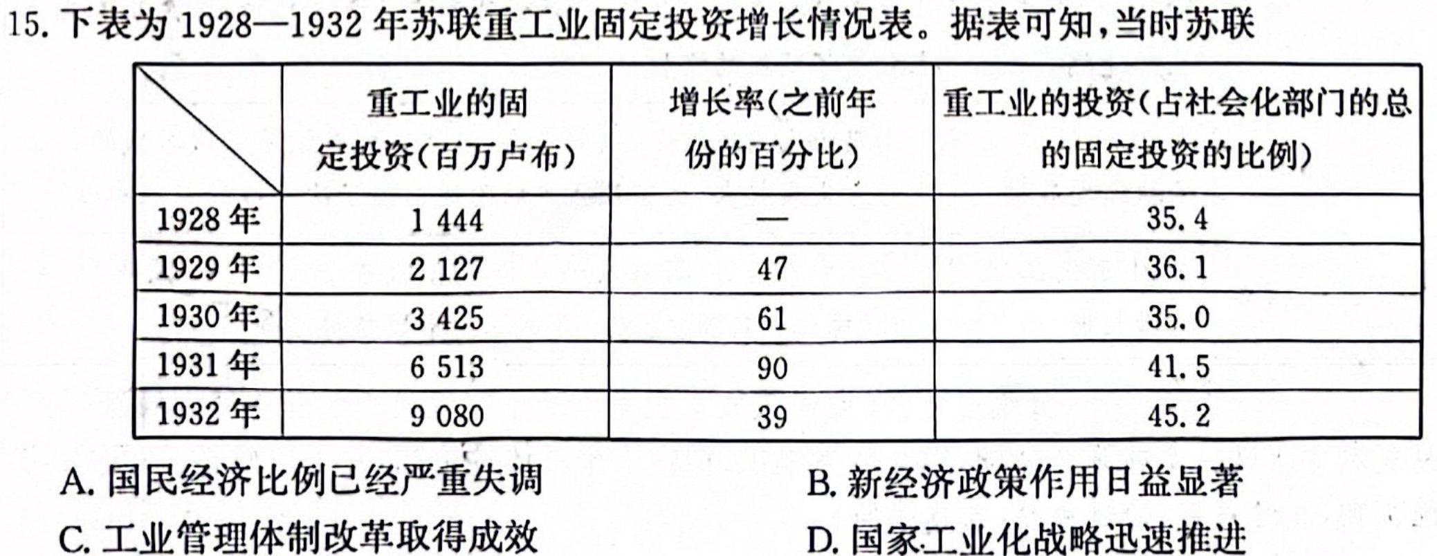 智zh 河南省2024年中招模拟试卷(四)4历史